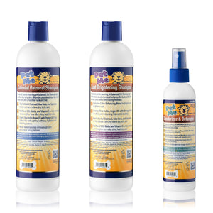 Pet Me For Pets 3 Piece Set, Colloidal Oatmeal Shampoo, Coat Brightening Shampoo, and Deodorizer Spray