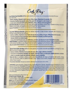 Back of the 1.5 oz Curls Day Enchaning smoothie in a yellow branded Mane n Tail packette