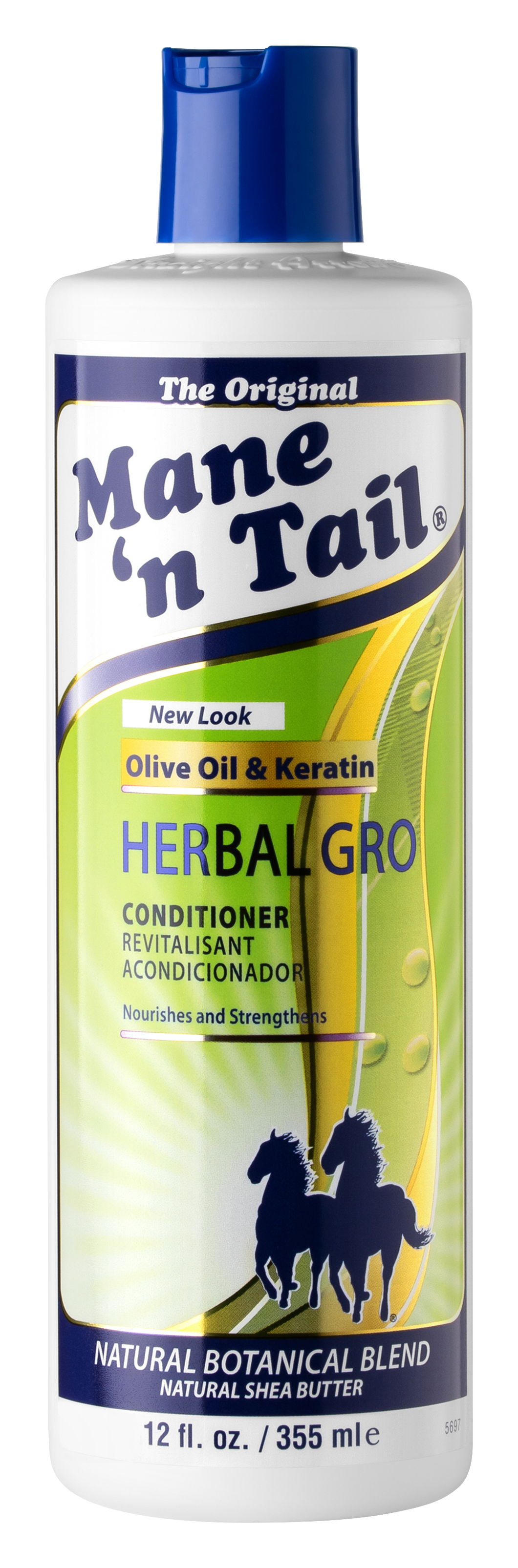 Front of Herbal Gro Conditioner in a green Mane n Tail branded 12 oz bottle 